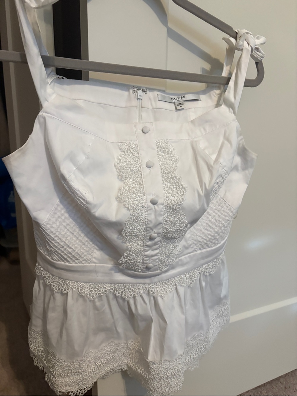 Guess White Lace-Trim Tie-Shoulder Camisole